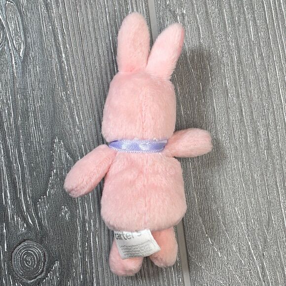 Carters Pink Bunny Rabbit 5in Finger Puppet Purple Bow Plush Stuffed Animal Toy - Picture 3 of 7